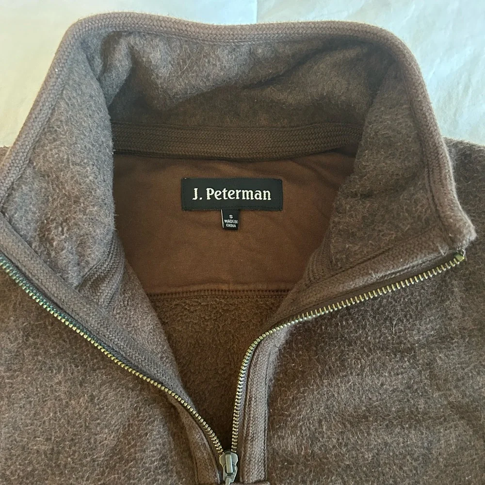 J. Peterman Brown Fleece 1/4 Zip  Pockets Men’s Size Small - Picture 4 of 11